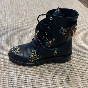 Louis Vuitton Black Floral Combat Boots